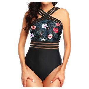 NWT.Tempt Me Women Crisscross One Piece Swimsuit Tummy Control Bathing Suit.Sz L